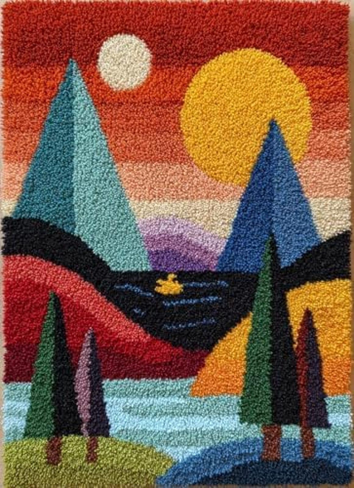 XDEGHUANGSS Latch Hook Rug Kit Duck and Mountains with Pre-Printed Mat Cover DIY Cushion Crochet Yarn Hooking Craft Set for Floor Decor 38x52cm-3