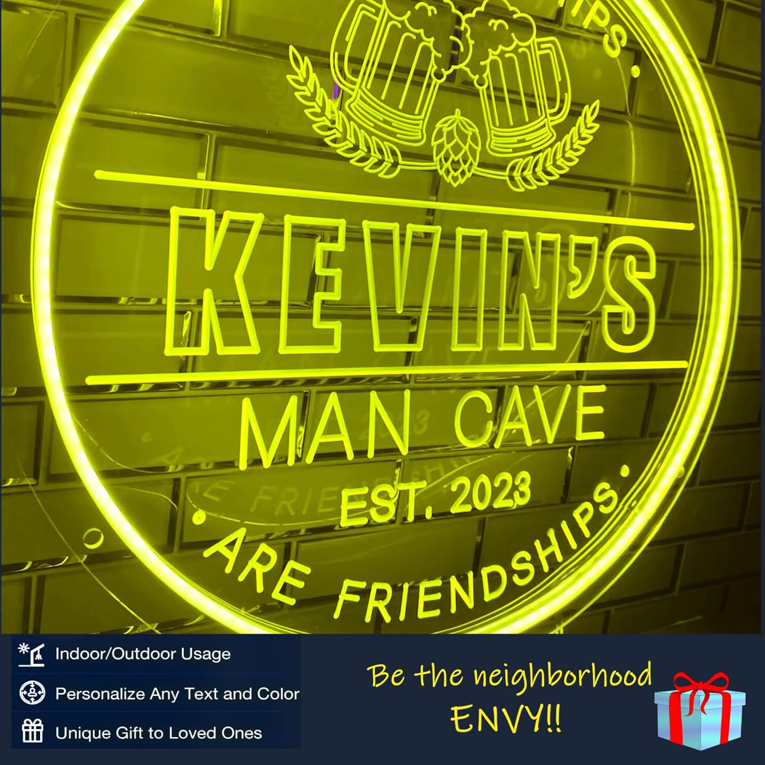 Custom Neon Bar Signs For Home Bar-Personalized Bar Sign for Man Cave Game Room-Neon Beer Signs Bar Decor LED Light Sign-Customized Neon Home Bar Signs Light Up Bar Sign For Dad (BEER HOPS, 24" Round)