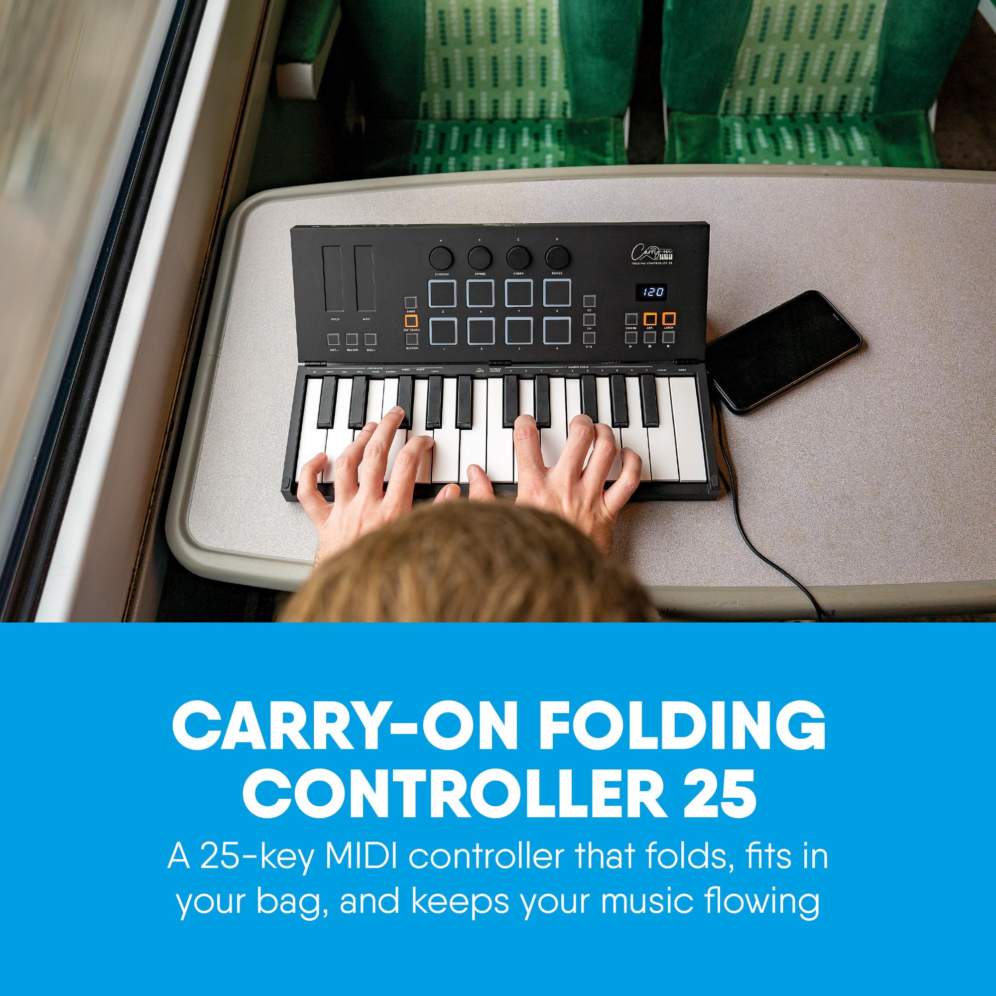 Carry-on FC-25 Clavier Contrôleur Midi sur USB Pliable 25 Touches 8 Percussions Rétro-éclairés Inc Cubase LE OEM et Logiciel Cubase LE OEM IOS DAW