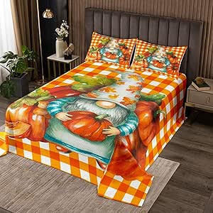 Amazon.com: Erosebridal Fall Gnome Bedspread Set Autumn Decor Pumpkin ...
