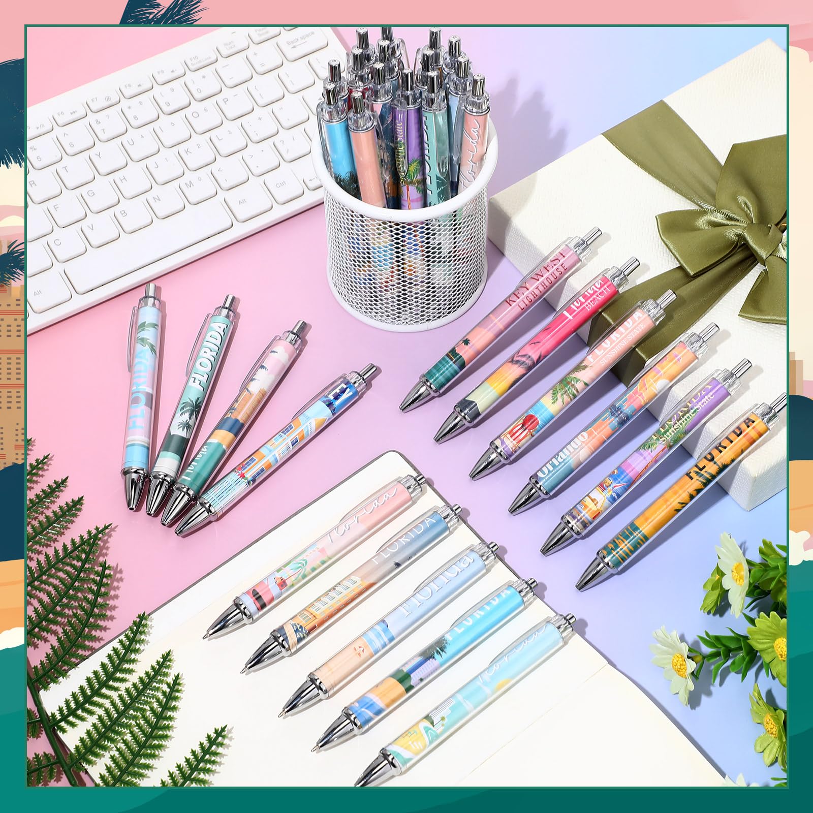Sayglossy 15 Pcs Florida Travel Ballpoint Pens Florida Souvenirs Gifts American Travel Pen Bulk Retractable USA Souvenirs for Office Supplies Gifts