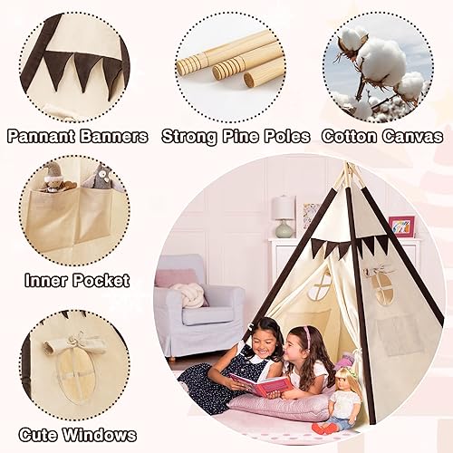 Miniatura 2 de Lavievert Tienda de campaña de lona natural para niños, tienda de campaña portátil para niños pequeños con tapete inferior para niños y niñas,