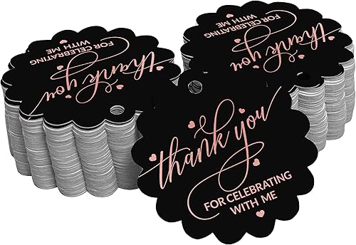 Paquete de 100 etiquetas de papel con texto en inglés "Thank You for Celebrating with Me", para manualidades, papel de aluminio de oro rosa real