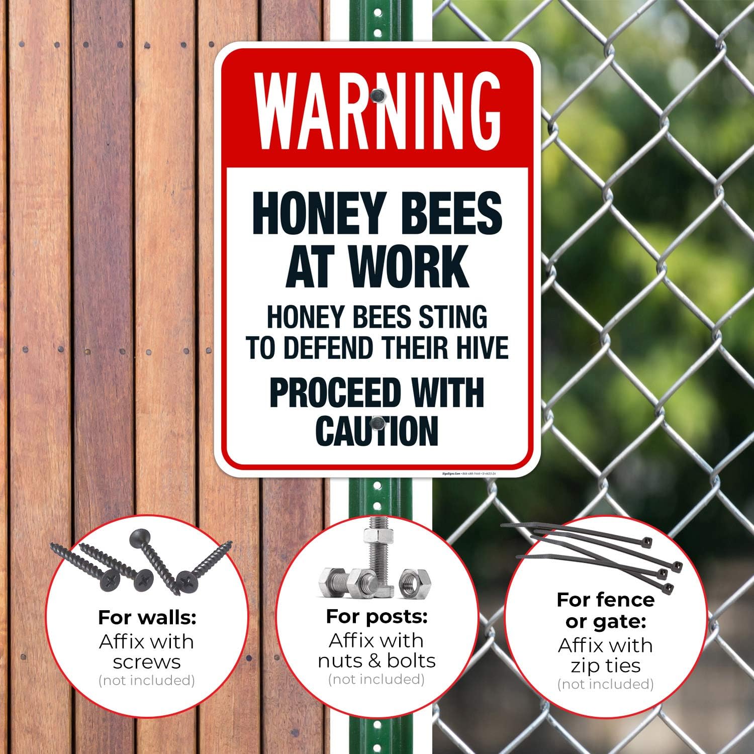 Honey Bees at Work Honey Bees Sting to Defend Their Hive Proceed Sign, OSHA Warning Sign, 18x24 Inches, Rust Free .063 Aluminum, Fade Resistant, Indoor/Outdoor Use, Made in USA