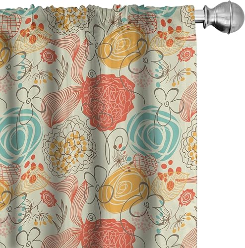 Miniatura 47 de Ambesonne - Cortinas de música, ilustración de tecnología musical en estilo retro con siluetas de equipos de audio y grabación, tratamientos de Aqua