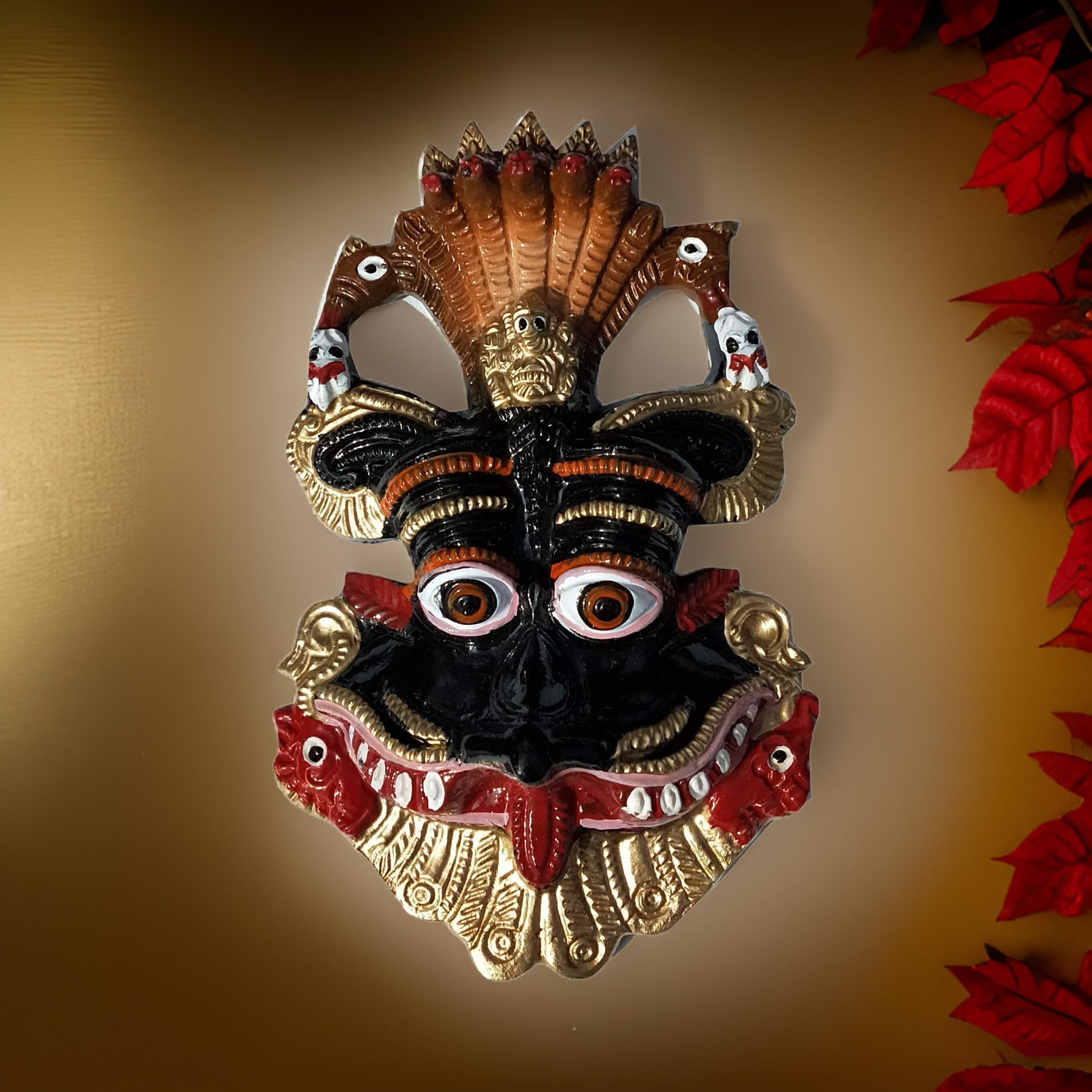 Salvus APP SOLUTIONS Sacred Metal Narsingh Kirtimukha Wall Hanging Mask Nazar Battu: Divine Protection and Spiritual Deco (Black_5.5x4 INCH)