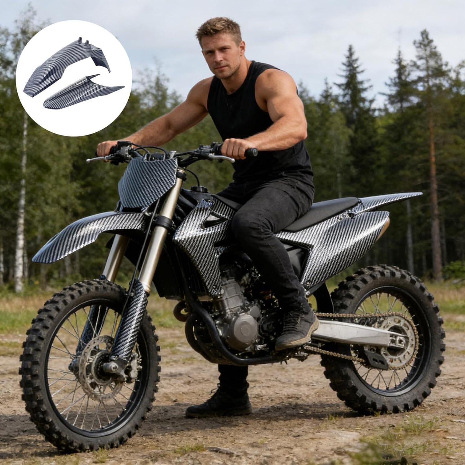 Front and Rear Fender Set for Tuttio Soleil 01 Electric Dirt Bike, Compatible Black Mud Guards for Tutti Off-Road Motorcycle, Heavy Duty ABS Replacement Fenders (Black)