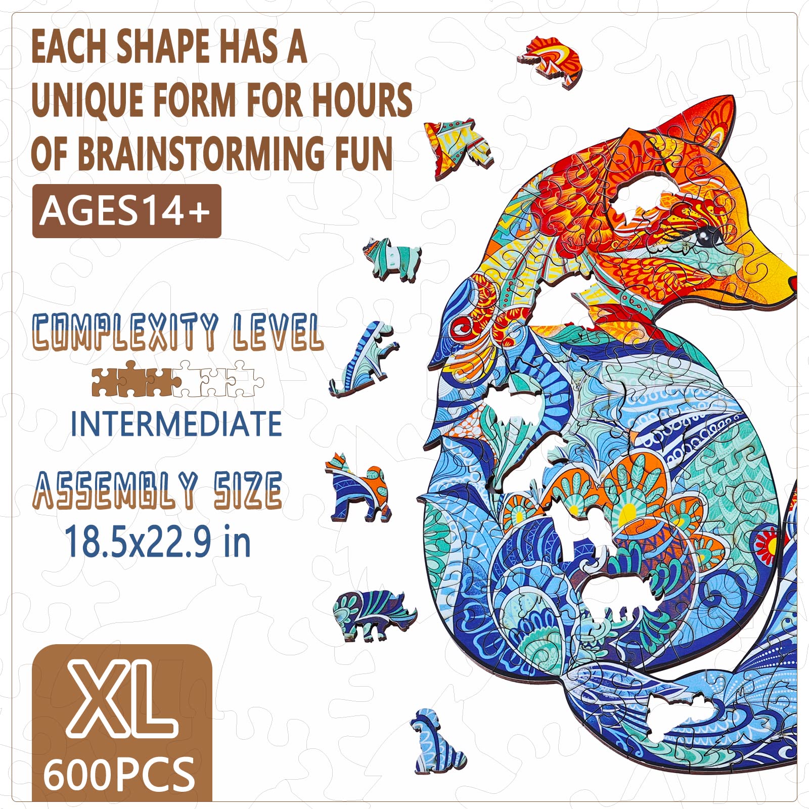 Kuta Wooden Jigsaw Puzzle - 188 Piece Dragon, With Unique Animal Shapes & Decoration Kit