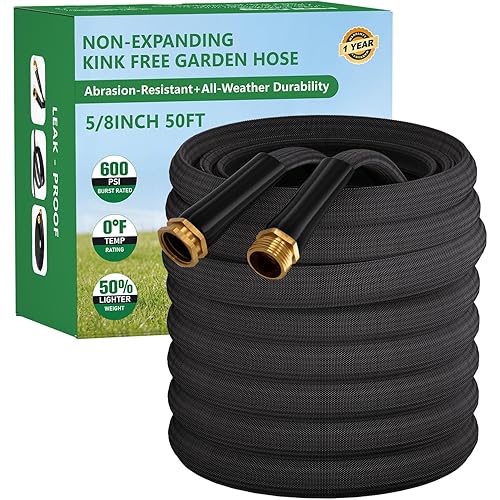 Garden Hose 50FT, Non-Expanding Water Hose Ultra Lightweight, Kink-Free, Burst-Resistant, Lead-Free, Durable & Flexible High-Pressure Hose for Yard, Lawn, Outdoor, Car Washing