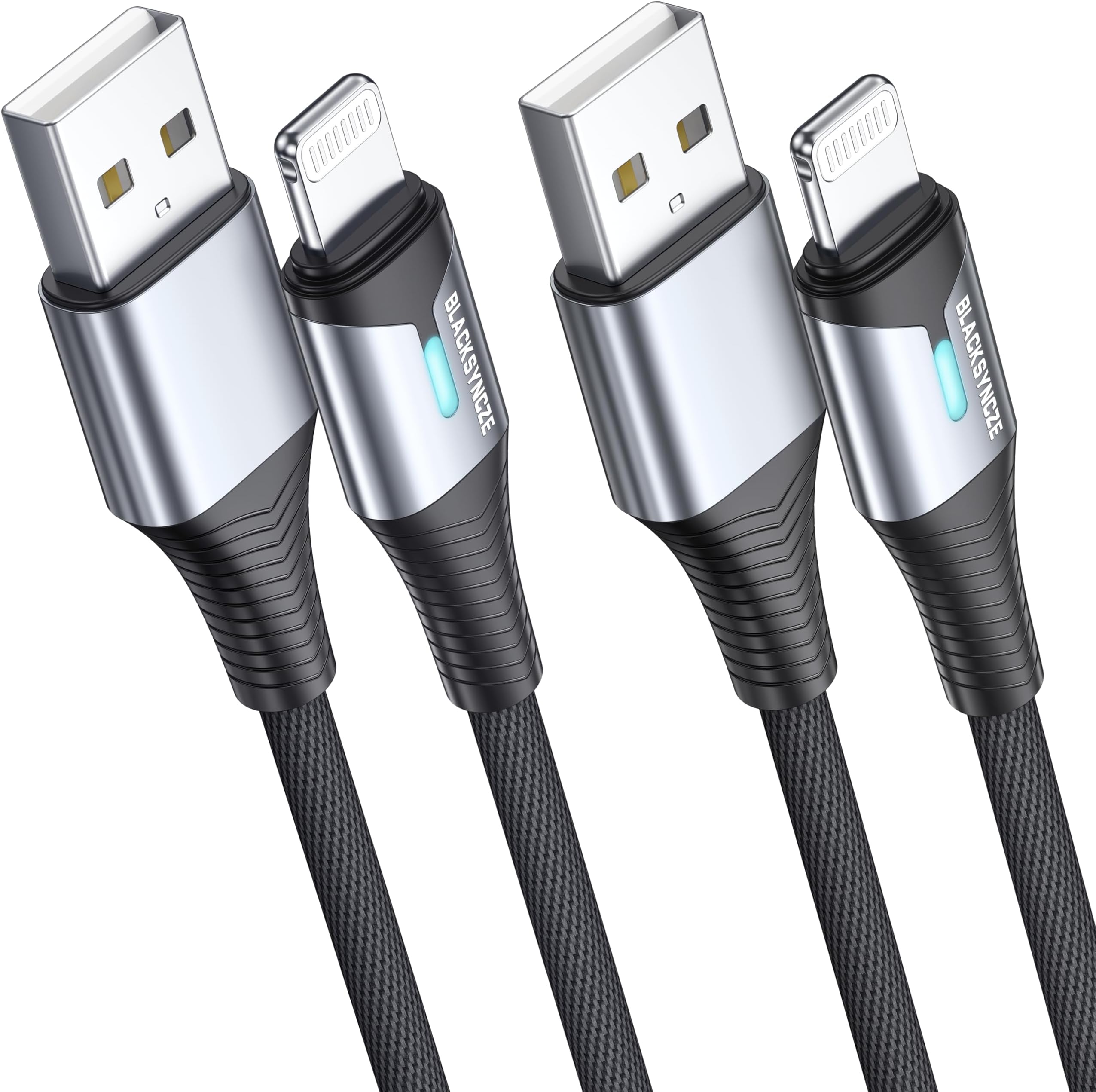 BLACKSYNCZEiPhone Charger Cable [2Pack 2M/6.6FT] Lightning Cable MFi Certified iPhone Cable Nylon Braided Lightning Fast Charging Cable for iPhone 14 13 12 11 Pro Max XR XS X 8 7 6s Plus 5s - Black