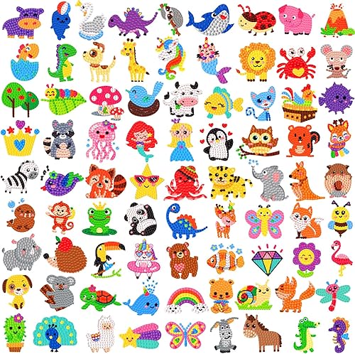 MDCGFOD 84 kits de pintura de diamantes 5D para niños, kits de pintura de diamantes por números, lindos animales, arte creativo de diamantes para