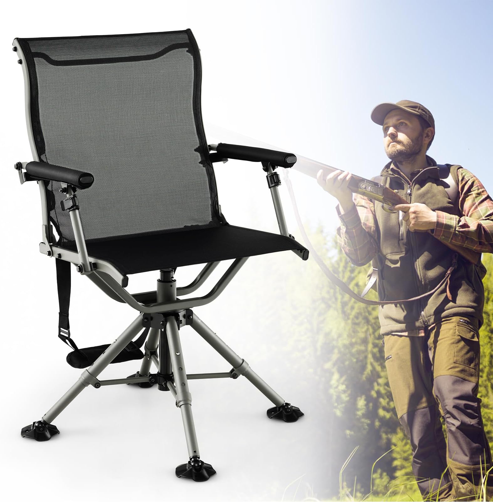 COSTWAY Folding Hunting Chair, 360° Silent Swivel Hunting
