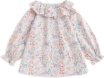 Curipeer Baby Girls Long Sleeve Shirt Peter Pan Collar Smocked Blouse Button Down Top