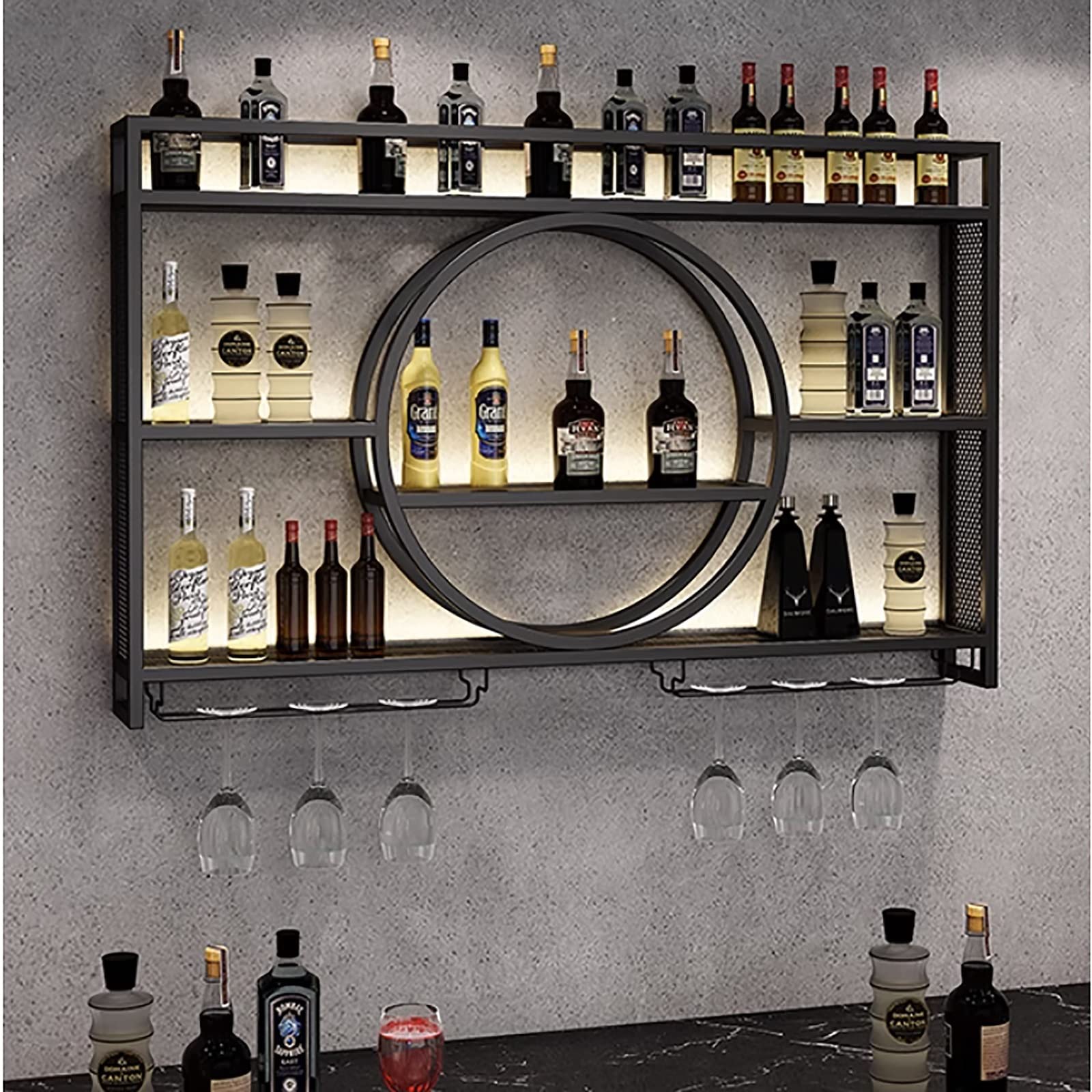 Portabottiglie da Parete - Elegante portabottiglie da Bar e portabicchieri, portabottiglie in Ferro Multifunzionale per l'arredamento della Cucina di casa - Ideale per Bottiglie di liquore e