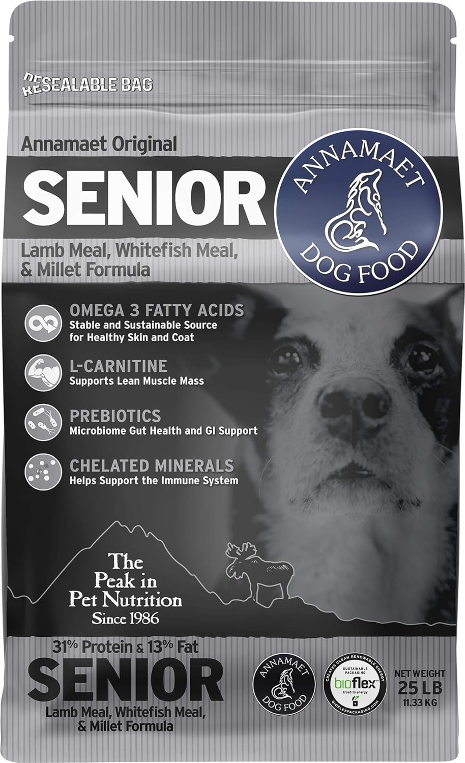 Annamaet Original Senior Dry Dog Food, (Lamb, Whitefish & Millet), 25-lb Bag