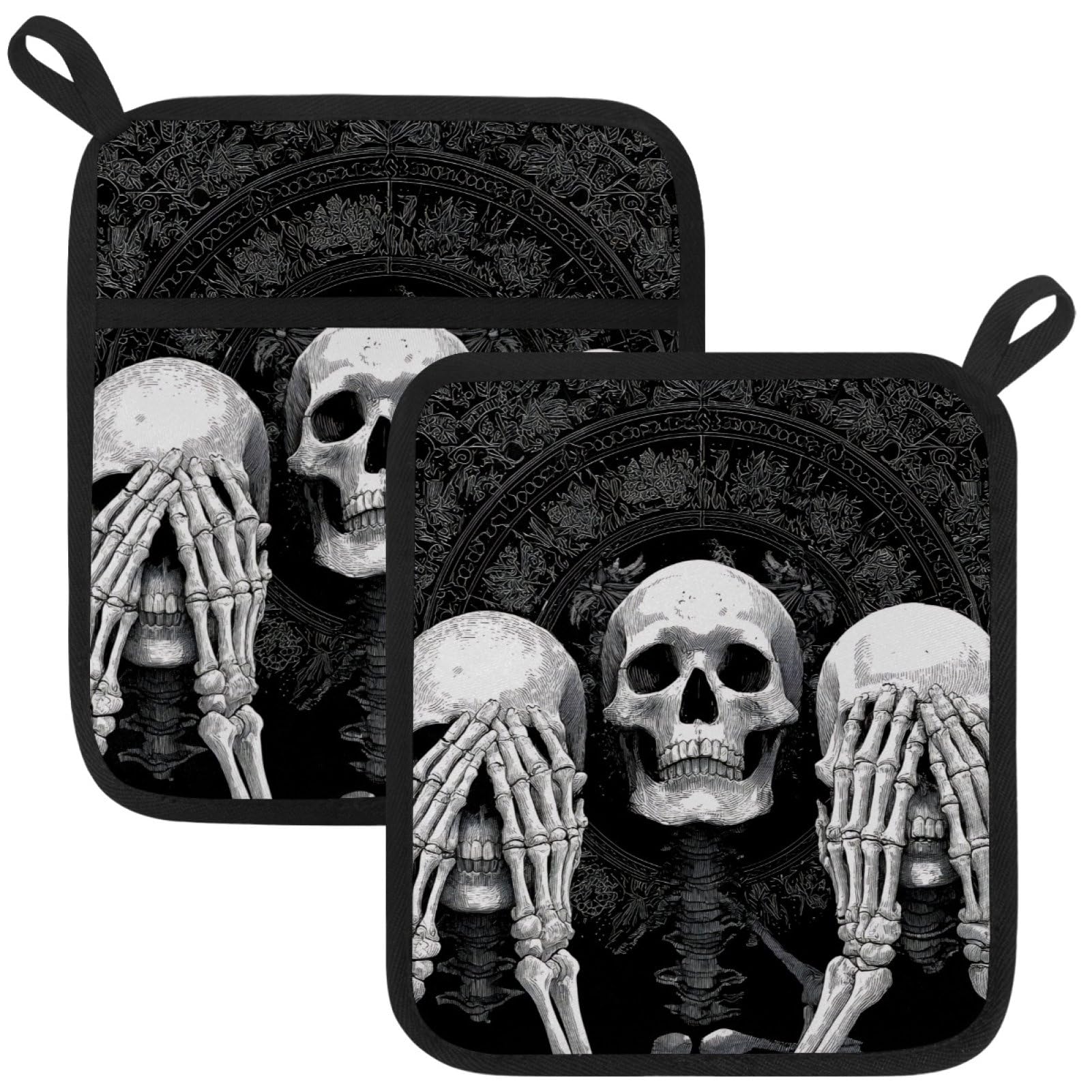 VAPOKF Skeletons Pot Holder, Heat Resistant Oven Cloths, Potholders & Oven Gloves, for Kitchen Cooking & Baking, Thick & Safe, Protection of Hands From Hot Utensils