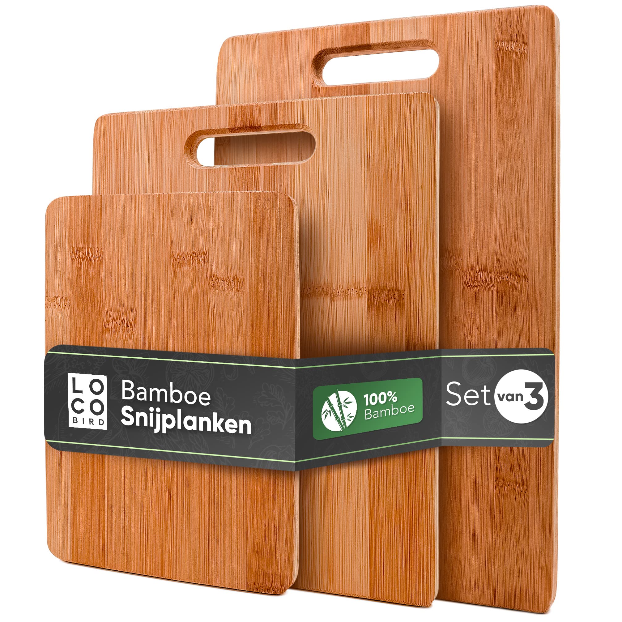 Bamboe snijplanken voor keuken - houten snijplankset, snijplankset - houten snijplankenset - bamboe snijplank met sapgroef | grote dienbladenhouder (set van 3