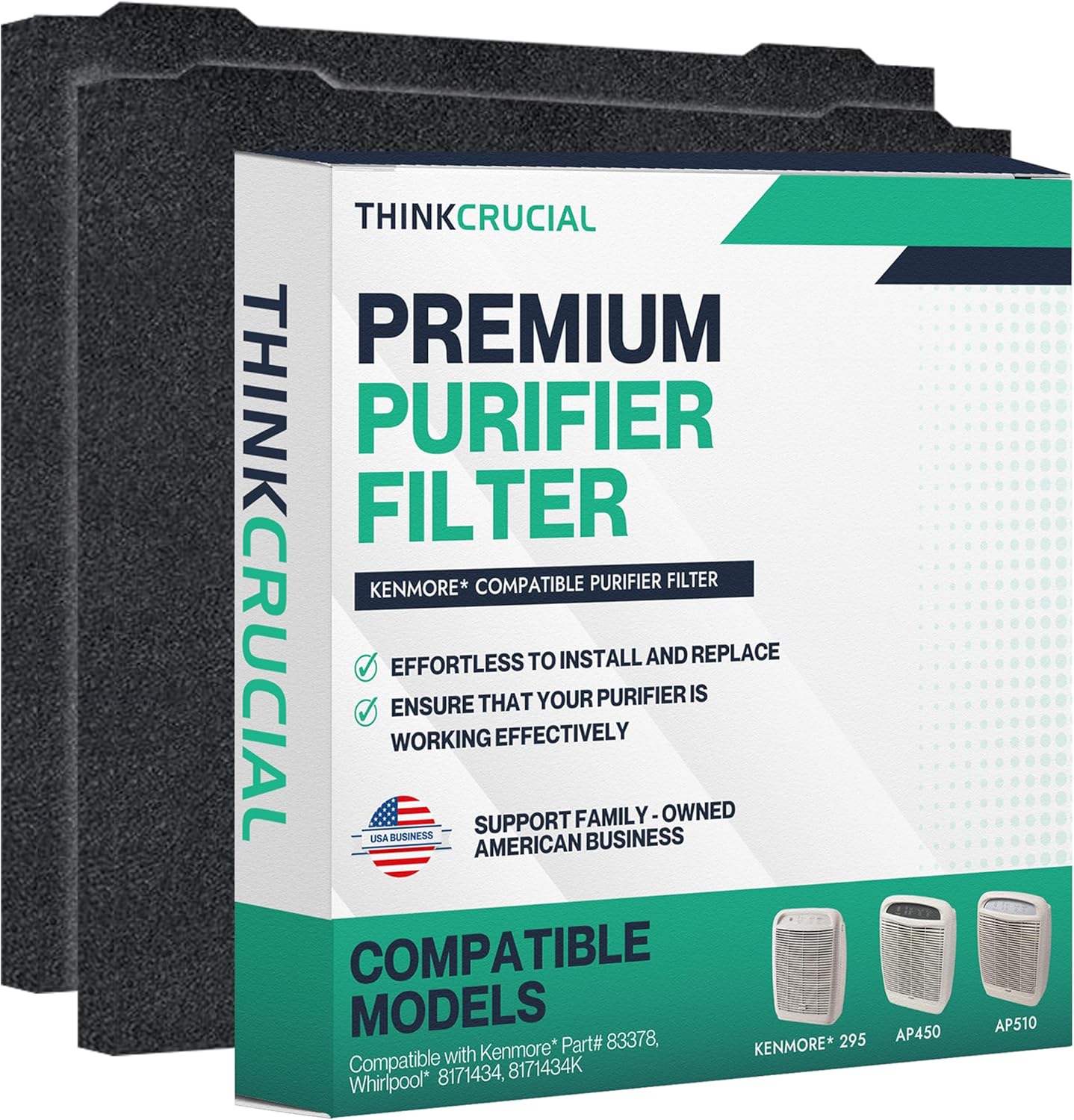 Crucial Air Replacement Carbon Air Filter - Compatible with Kenmore Part # 83378, Whirlpool 8171434, 8171434K – Fits Air Purifier Kenmore 295 Series, Whirlpool AP300, AP350, AP450, AP510 (4 Pack) 4 Count (Pack of 1) Whirlpool & Kenmore 295
