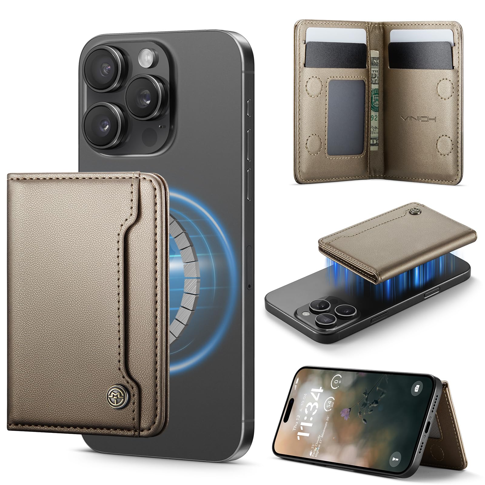 Vinich for MagSafe Wallet Magnetic RFID Blocking Card Holder Compatible with MagSafe Phones and Cases, Strong Magnet Minimalist Phone Wallet for