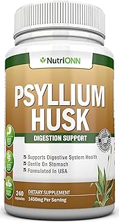 NutriONN PSYLLIUM Husk Capsules - 1450mg Per Serving - 240 Capsules - Double Strength - Premium Psyllium Fiber Supplement - Great for Digestion and Regularity - 100% Natural Soluble Fiber