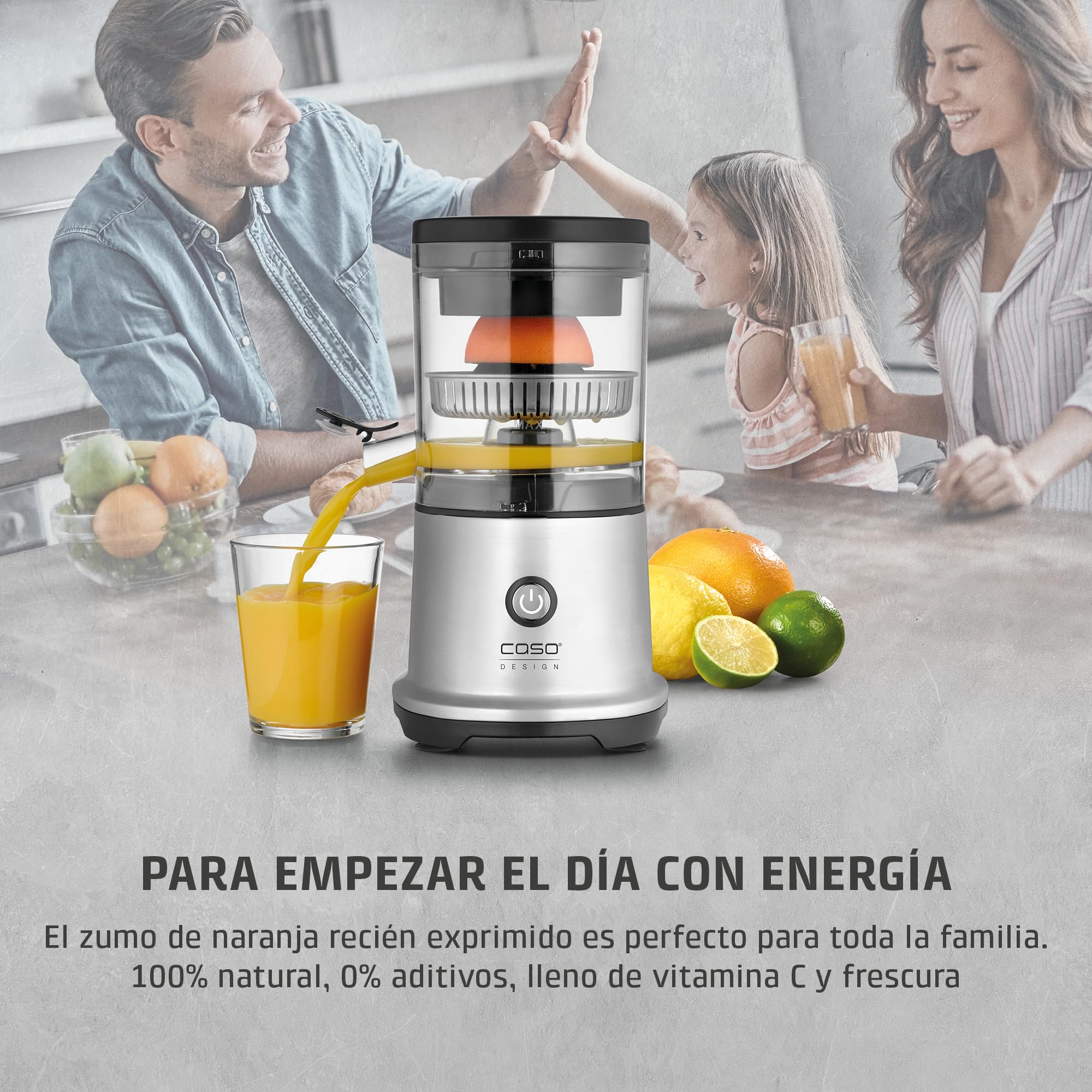 CASO CP 440 Lift Inox - Exprimidor Eléctrico con cono universal para Naranjas y Cítricos, 300W, antisalpicaduras, alta extracción de zumo, pies con ventosa, apto para lavavajillas, acero inoxidable