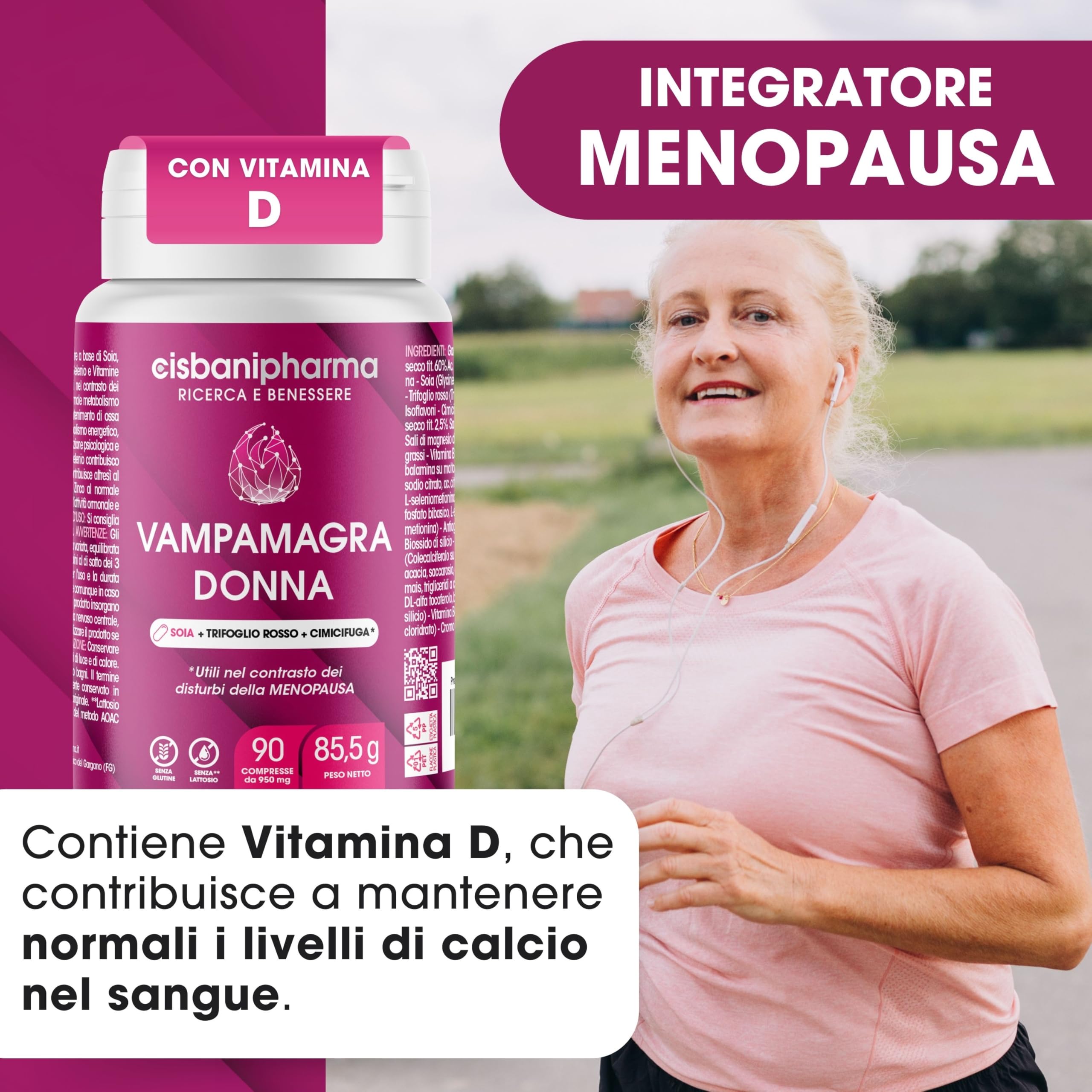 CISBANI PHARMA Vampamagra Menopausa Integratori, Regola l'Attività Ormonale grazie a Trifoglio Rosso, Cimicifuga e Soia - Riduce i Disturbi come Sudorazioni – 90 compresse