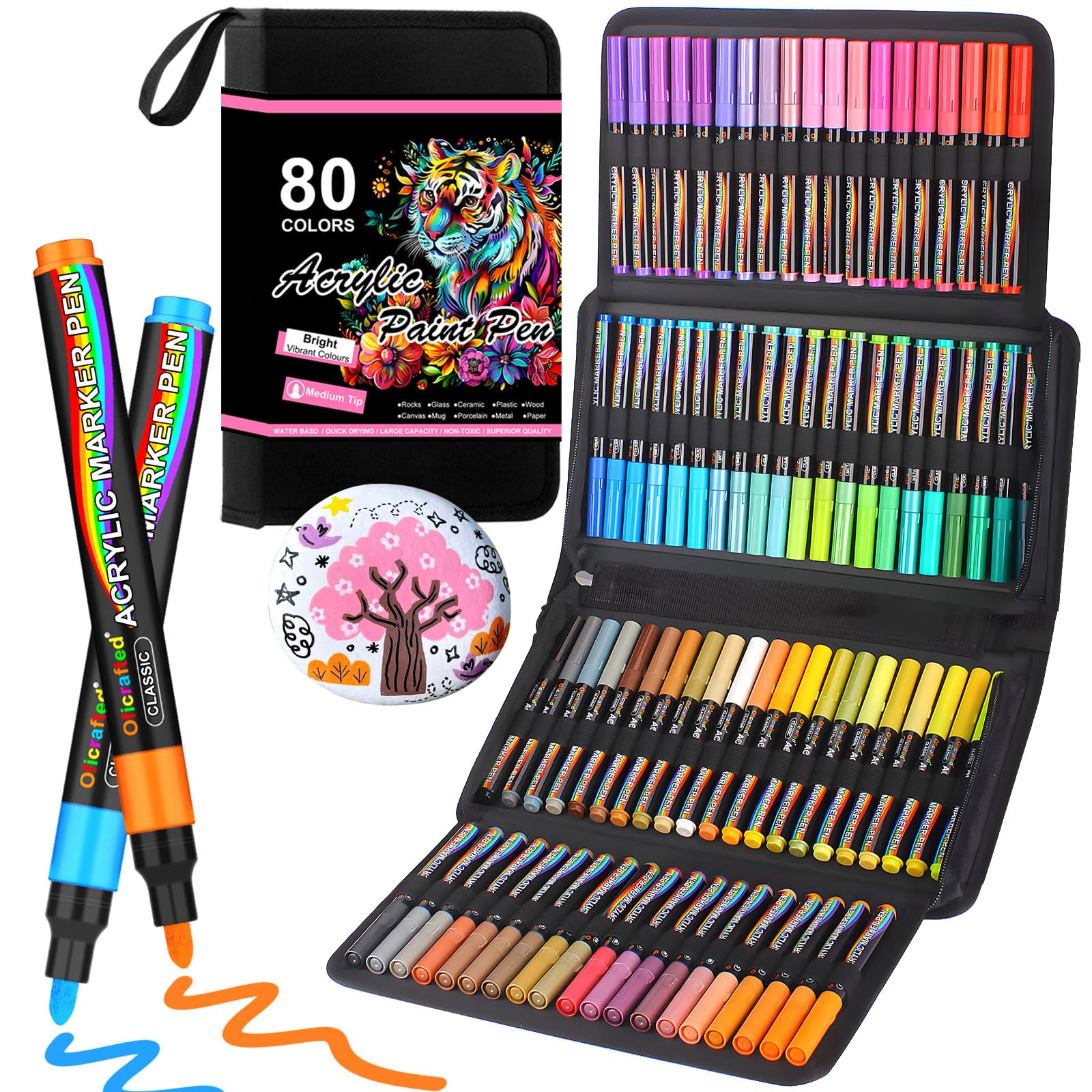Melifluo80 Colors Acrylic Paint Pens, Medium Tip Acrylic Paint Markers, Paint Pens for Stone,Glass,Rock Painting, Canvas, Wood, Fabric and DIY Crafts for Art, Drawing & Creative Projects