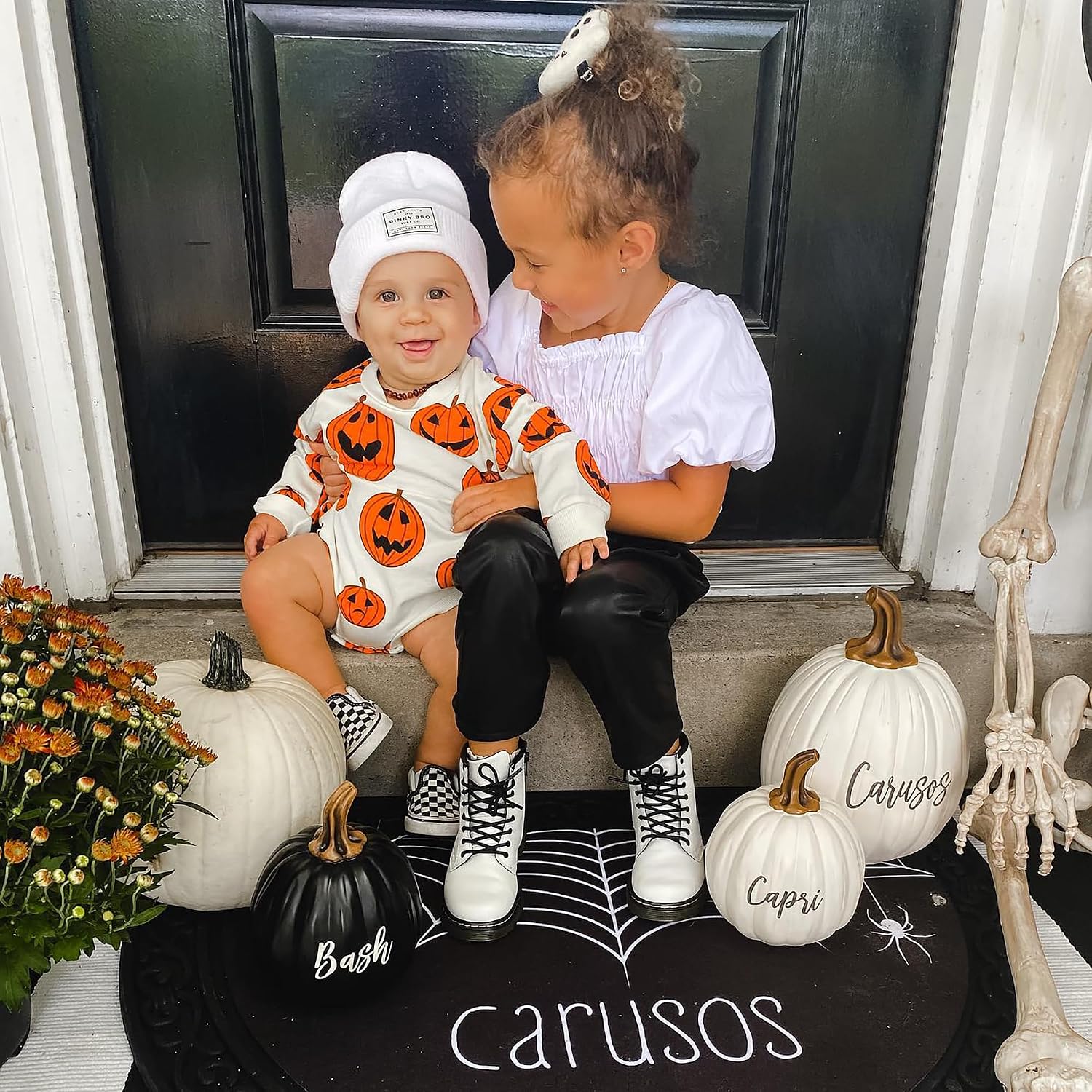 Personalization Universe Spider Web Personalized Half Round Halloween Doormat - Indoor/Outdoor Fall Decor - Custom Welcome Mat with Non-Skid Rubber Backing - 18" x 27