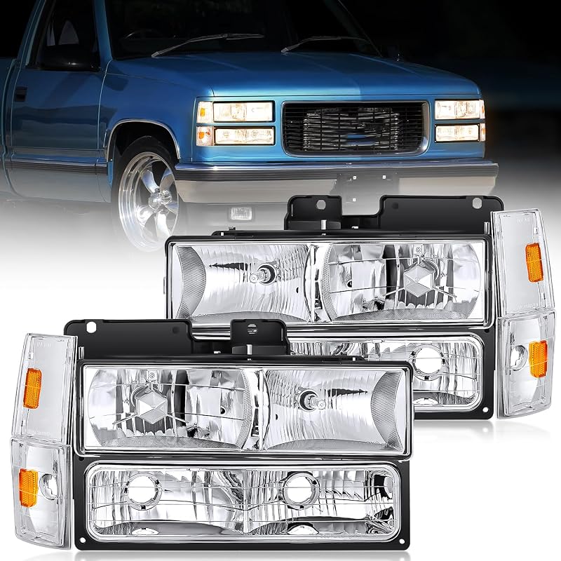 Nilight Headlight Assembly Compatible with Chevy GMC 1988-1993 | For Chevrolet Silverado & Suburban 1988 1989 1990 1991 1992 1993 Chrome Housing Amber Reflector Headlights Replacement