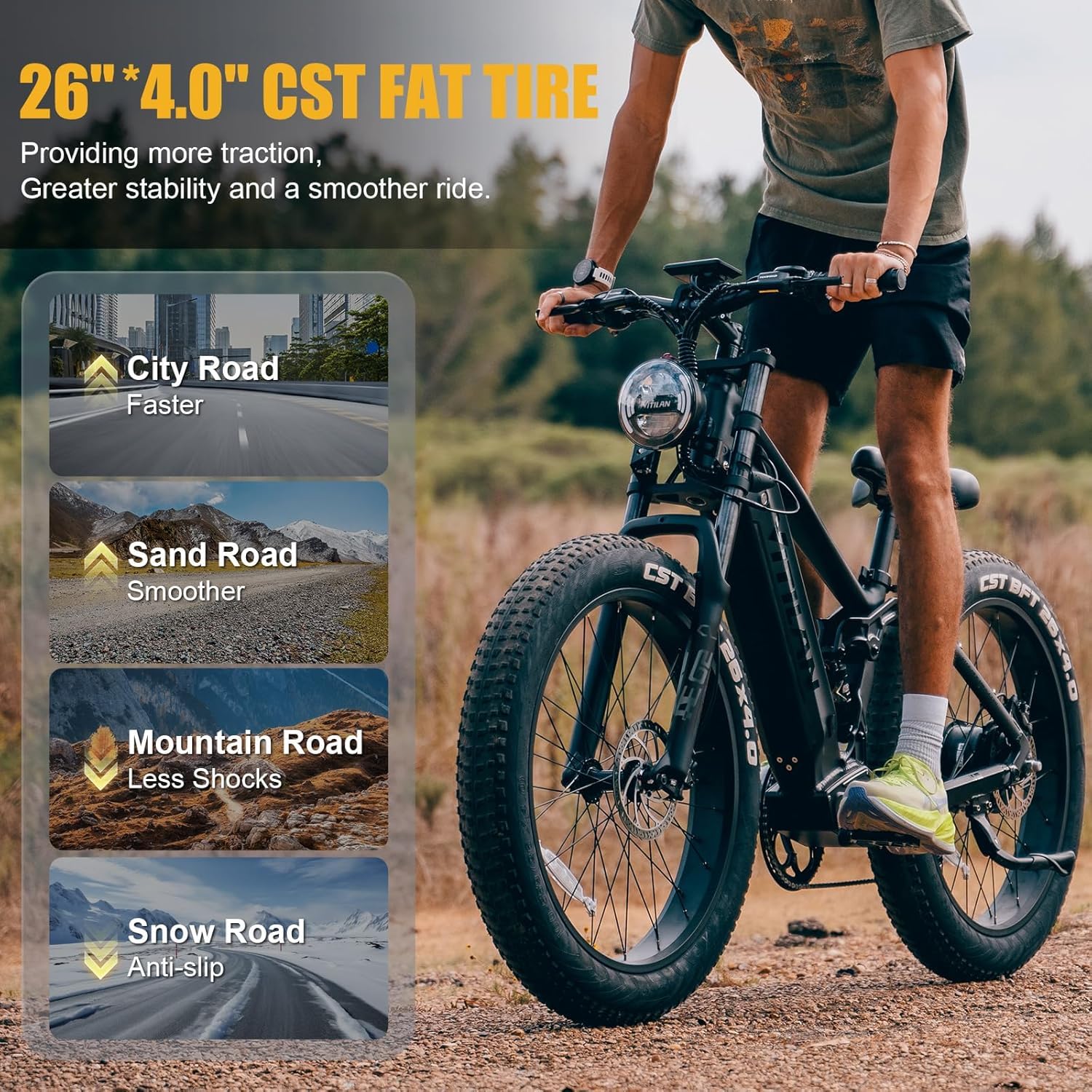 VITILAN T7 Pro Bici Elettrica per Adulti, Ebike a Lunga Autonomia 52V 20Ah, Bicicletta Elettrica da 26", Sospensioni Complete e Freni a Disco Idraulici, Telaio in Alluminio Impermeabile