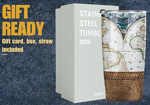 Miniatura 5 de Onebttl Regalos antiguos, vaso de acero inoxidable de 20 onzas con tapa y pajita, regalos de viaje para Navidad, mapa
