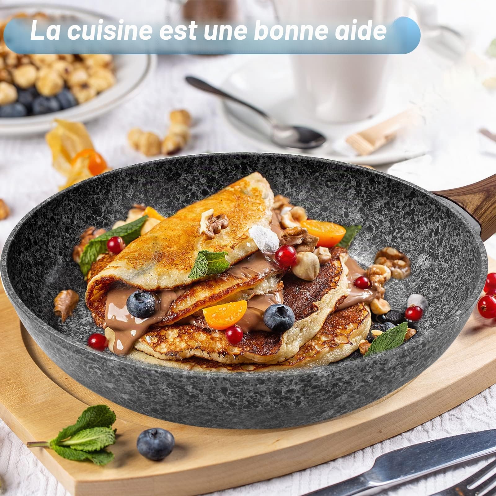 Rainberg Poêle à frire antiadhésive en granit de 28 cm avec couvercle, compatible avec induction (28 cm)
