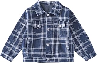 Boys Plaid Denim Jacket Trucker Shacket Kids School Jean Coat 3-12Y