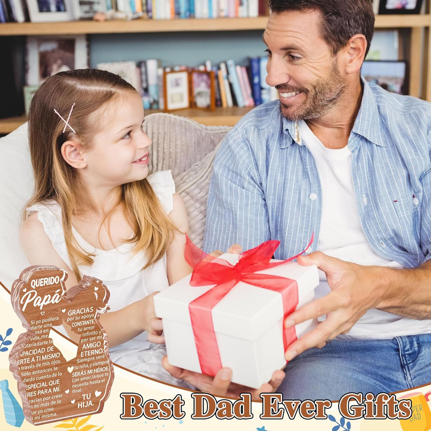 Yopyame Gift for Dad from Daughter - Spanish Papá Heartwarming Keepsake Father Daughter Embracing Acrylic Plaque Sign Best Dad Ever Gift Regalos Para Papá Office Desk Decor Father’s Day Christmas Gift thumbnail