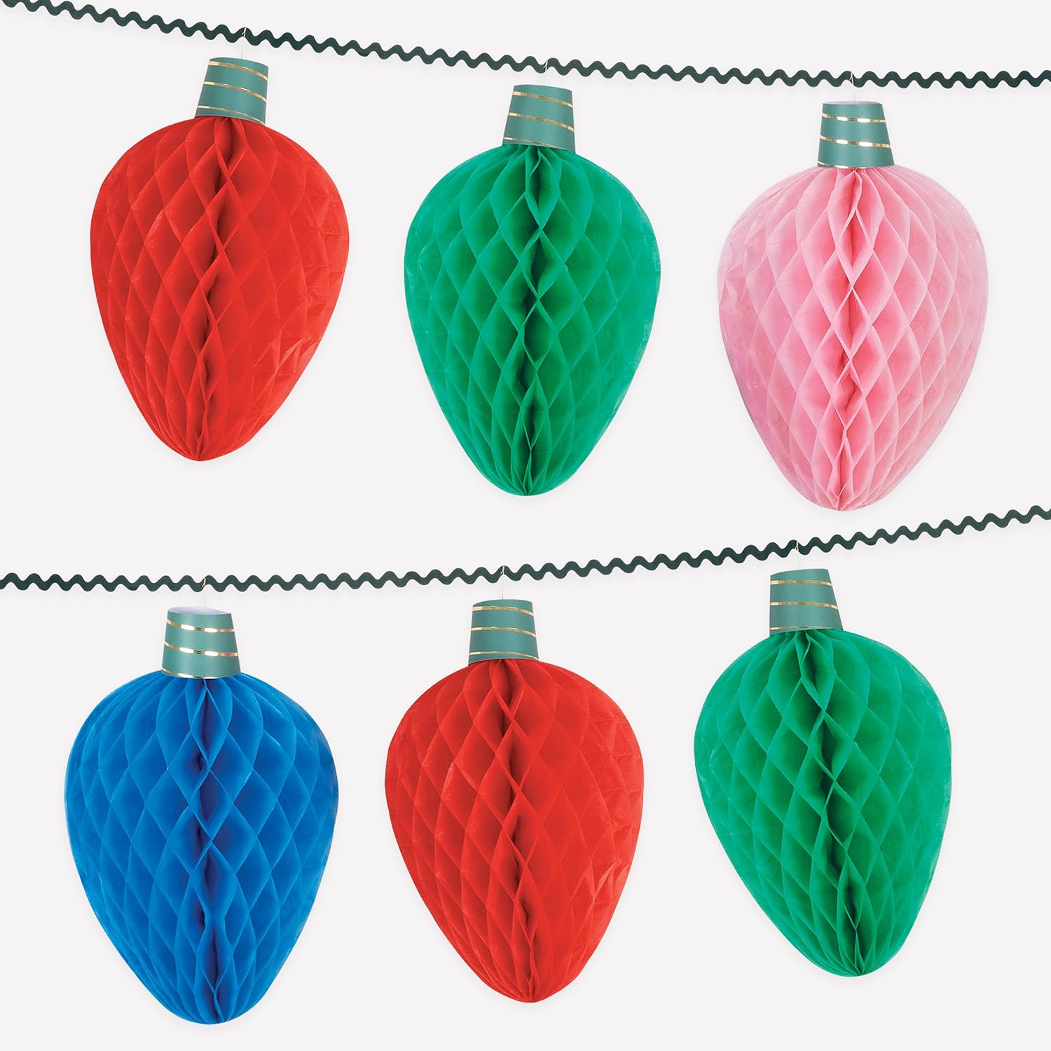 Meri Meri Giant Honeycomb Fairy Lights Garland (Pack of 1), 3D Paper Christmas Light Design, 4 Colors, Christmas Party Decorations, Easy to Assemble, 10' Including Excess Cord