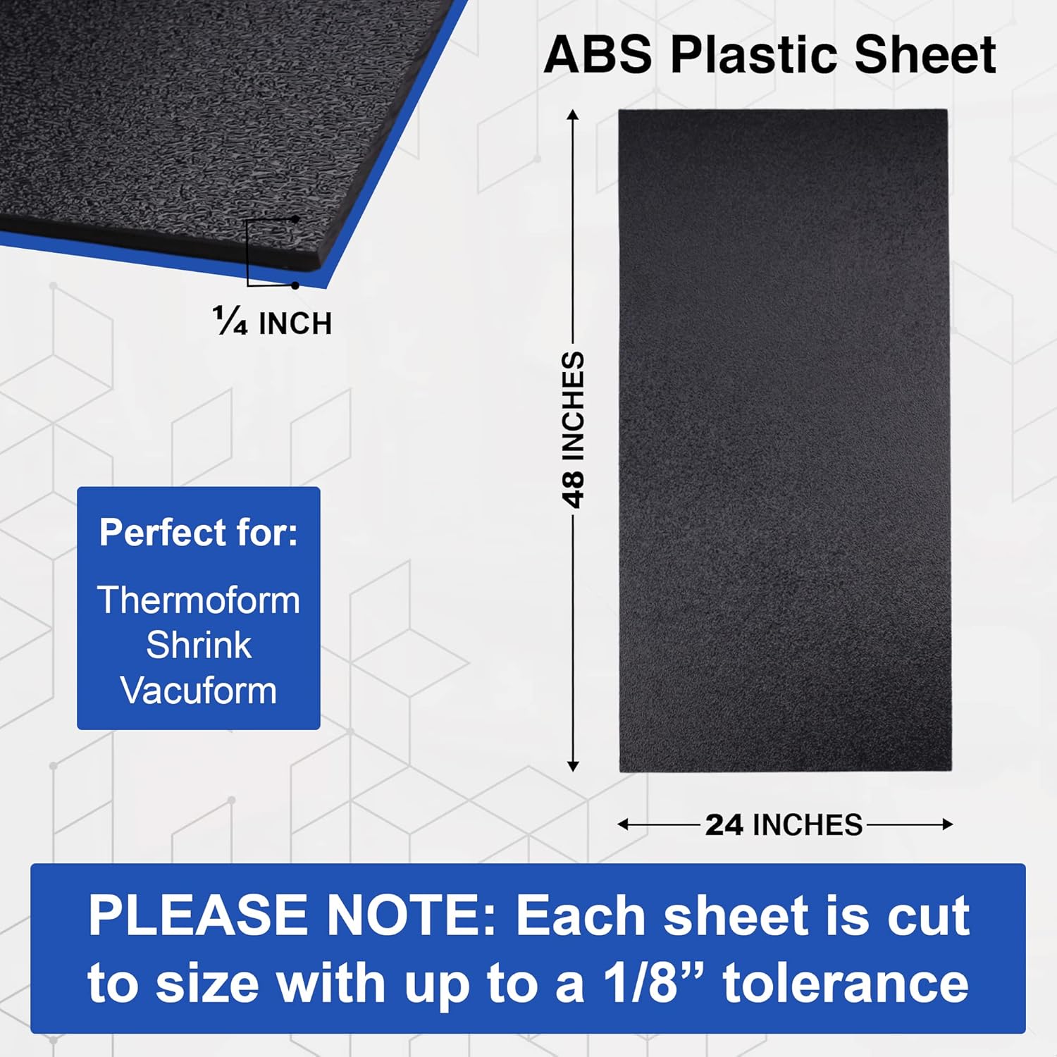 Duco ABS Plastic Sheet 1/4" (6.4 mm) Thick 24" x 48" - 1 Pack of USA-Made Textured & Matte ABS Black Sheet - Heat Moldable Plastic Panel for Home Decor, Crafts, Robotics, DIY Projects and Industrial