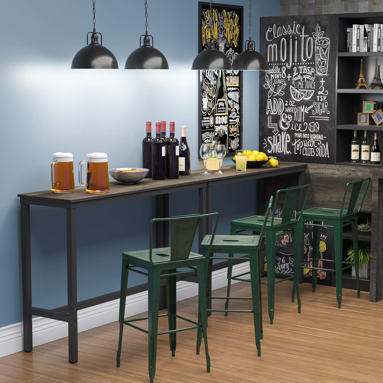 Teraves Bar Table with Solid Metal Frame,Counter Height Table Kitchen Bar Table for Dining Room,Living Room (55.11", Black Oak) : Home & Kitchen