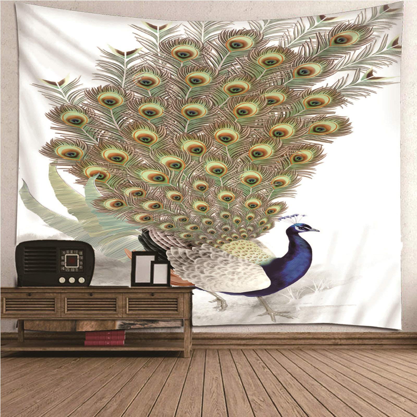 Tapiz de pared de poliéster KnSam con diseño de pavo real azul lavable