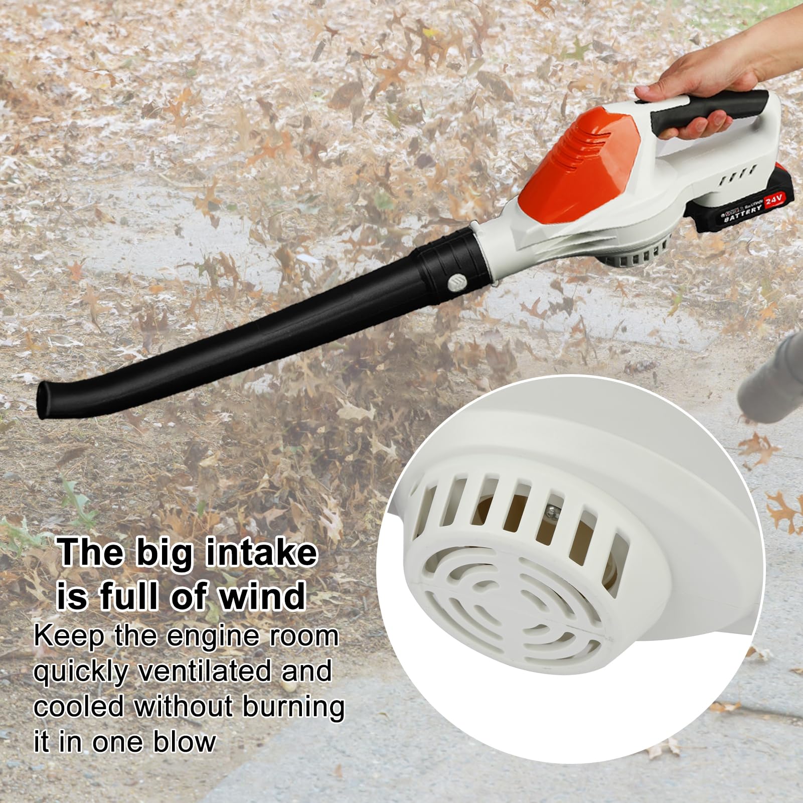 Soplador de hojas inalámbrico, sopladores eléctricos de mano con batería de 24 V y cargador, soplador de jardín de 180 CFM con modo de 2 velocidades, ligero para el cuidado del césped,