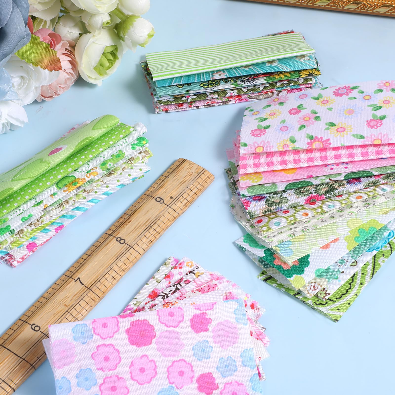 50PCS 4" X 4" Cotton Fabric Squares, Precut Quilting Craft Bundle, Fabric for Sewing Multi-Color Patterns for DIY Sewing, Patchwork, Scrapbooking, Doll Clothes — view 3