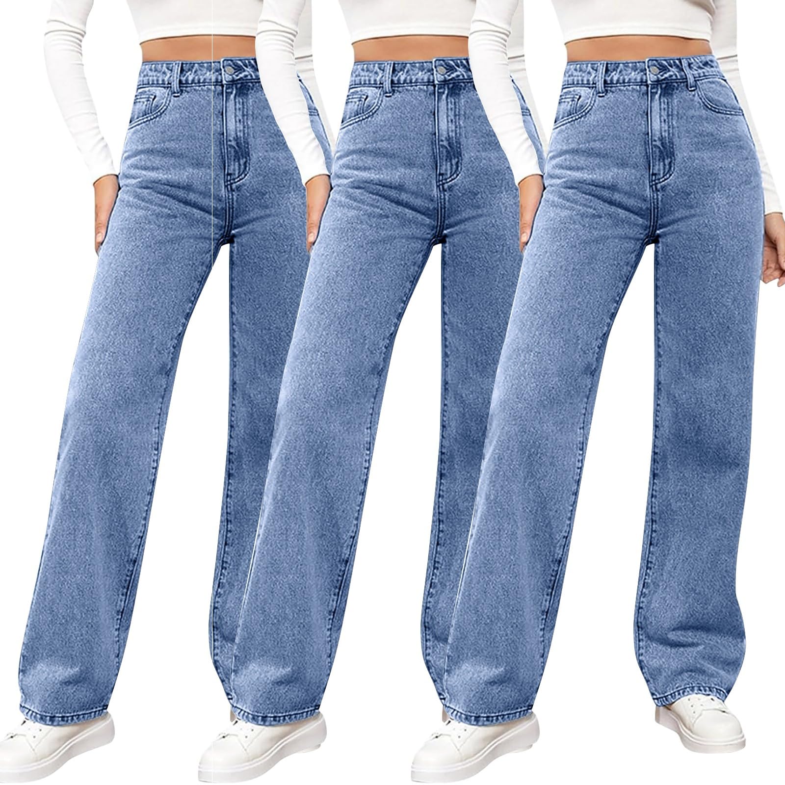 Pantalones vaqueros para mujer, tallas grandes, 3 unidades, pantalones de mezclilla, pantalones vaqueros de pierna recta, pantalones vaqueros de pierna recta, pantalones vaqueros lavados, cómodos
