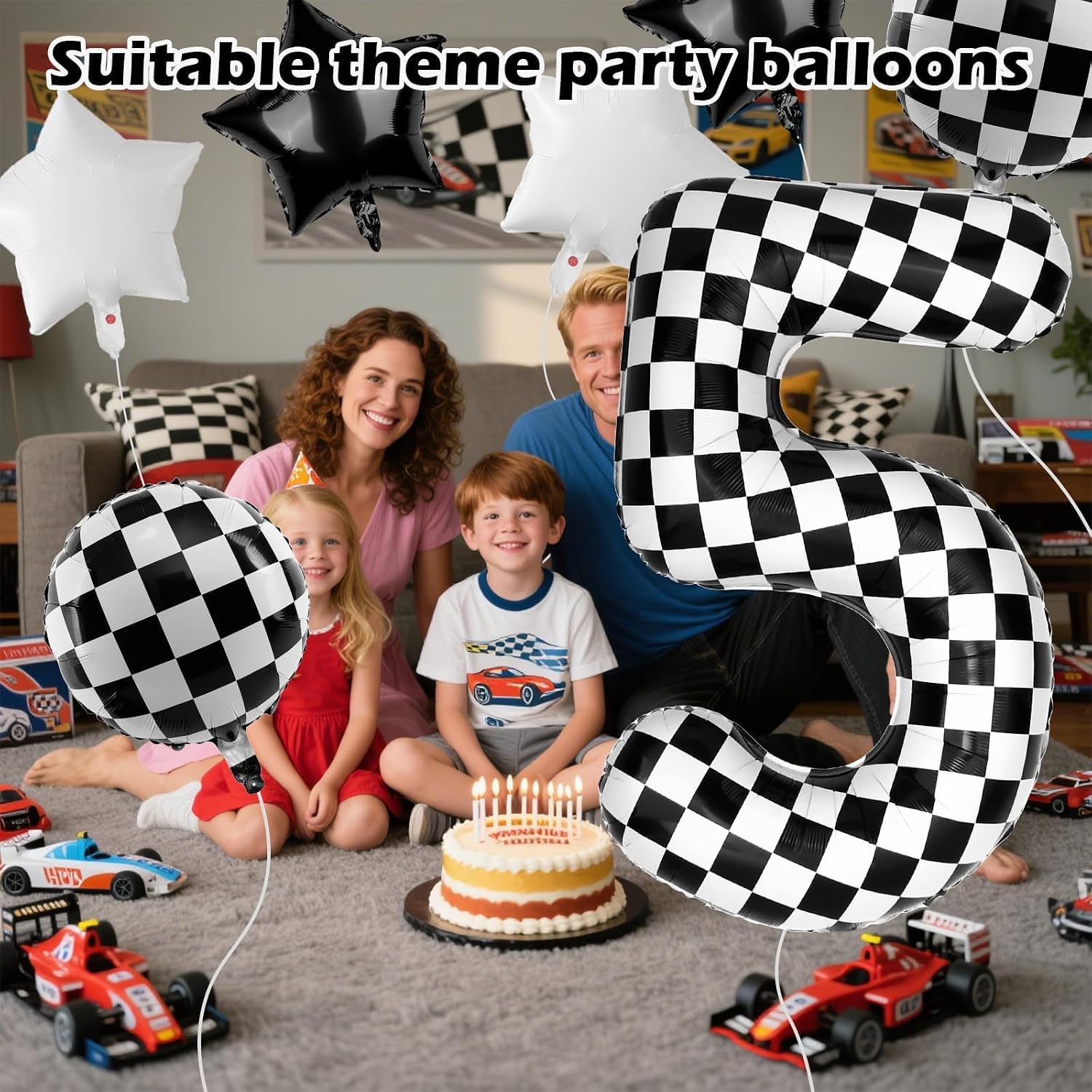 40 Inch Checkered Number Balloons 5 Black and White Foil Balloon for Girls & Boys Racing Car Theme Birthday Party Decorations, Party Supplies & Favors(Number 5) image 3