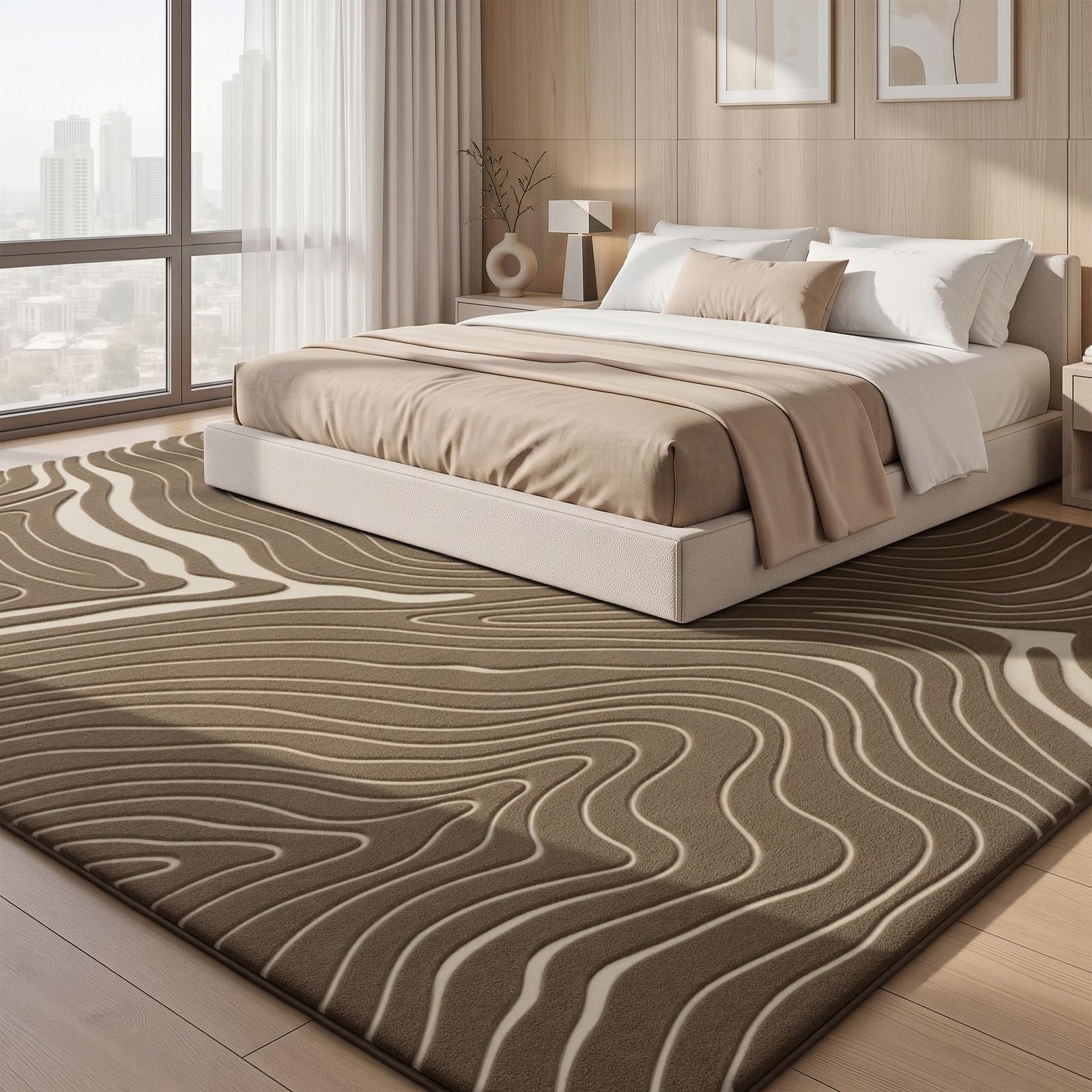 Treeboy Teppich Wohnzimmer 160x230 Kaffeebeige Groß Schlafzimmer Carpet Rug | Kurzflor Flauschig Waschbar Antirutsch Rugs Modern Kinder Teppiche Gegend 3D Abstrakt für Kinderzimmer Mädchen Jugendzimmer