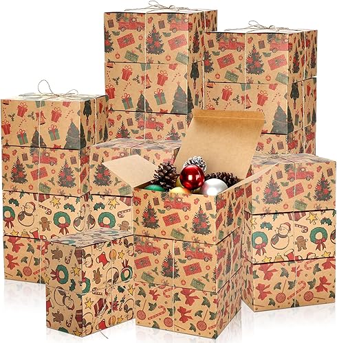 Miniatura 1 de 24 cajas de regalo de Navidad con tapas, caja de regalo de papel kraft marrón a granel, caja de envío de Navidad y caja de galletas de dulces de
