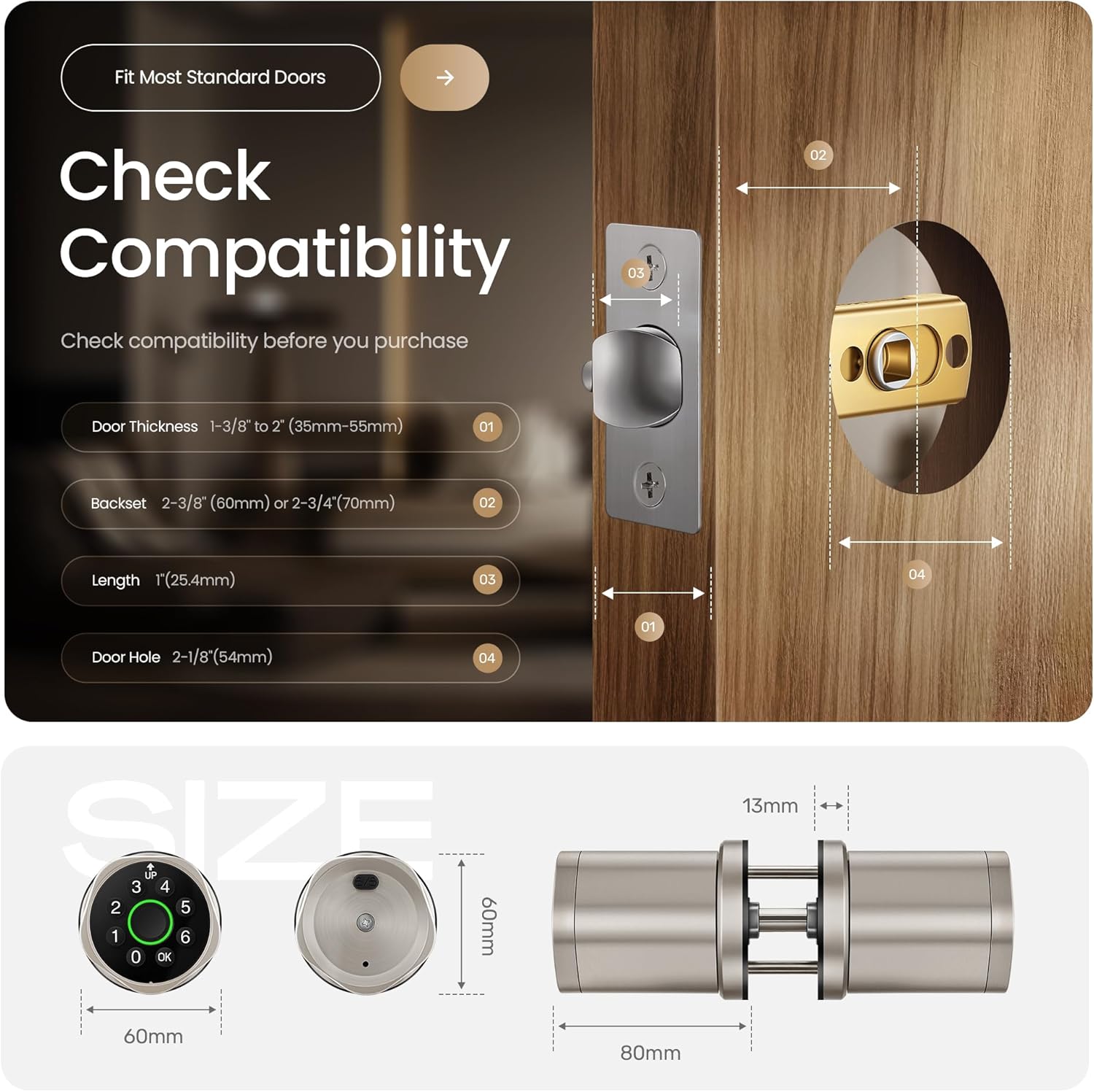 Leydebong 4-in-1 Smart Door Lock with Fingerprint and Keypad - Keyless Entry Electronic Lock with App and Mechanical Key - Easy Installation Smart Door Knob for Home Office Bedroom & Apartment