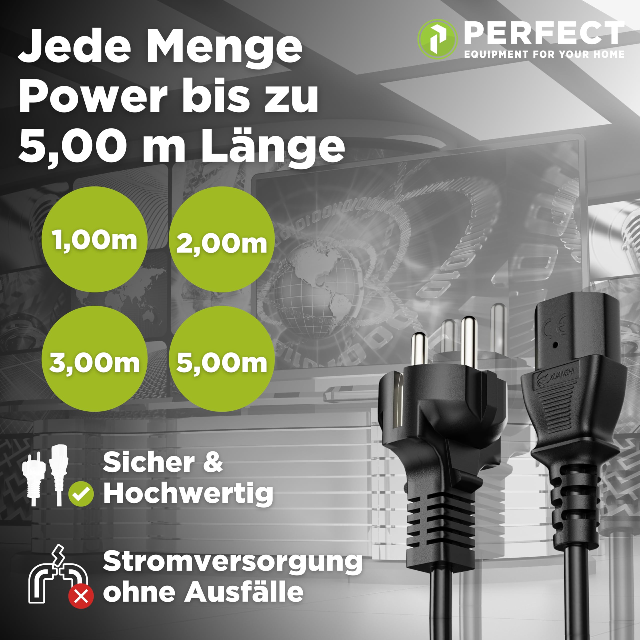 Perfect kabel zasilający do urządzeń zimnych, 3-biegunowy, 3,0 m, wtyczka sieciowa, styk ochronny na sprzęgło urządzenia zimnego C13, kabel zasilający, zasilacz sieciowy do monitora, drukarki PC,