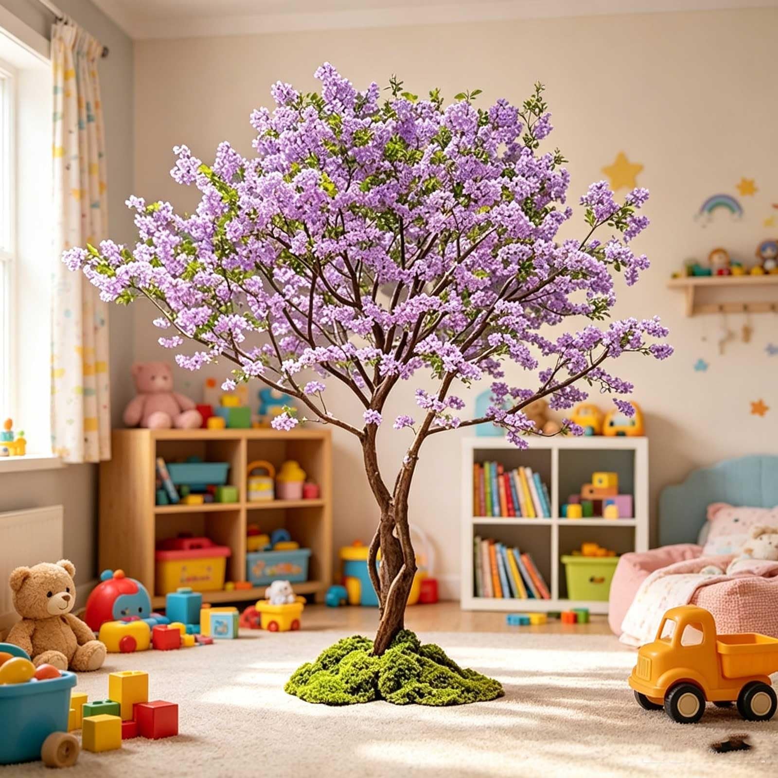 KIBONCY Realistic Lilac Tree, Jacaranda Wisteria, Cherry and Peach Trees - Background Decorative Props for Scenery(4mx3m)