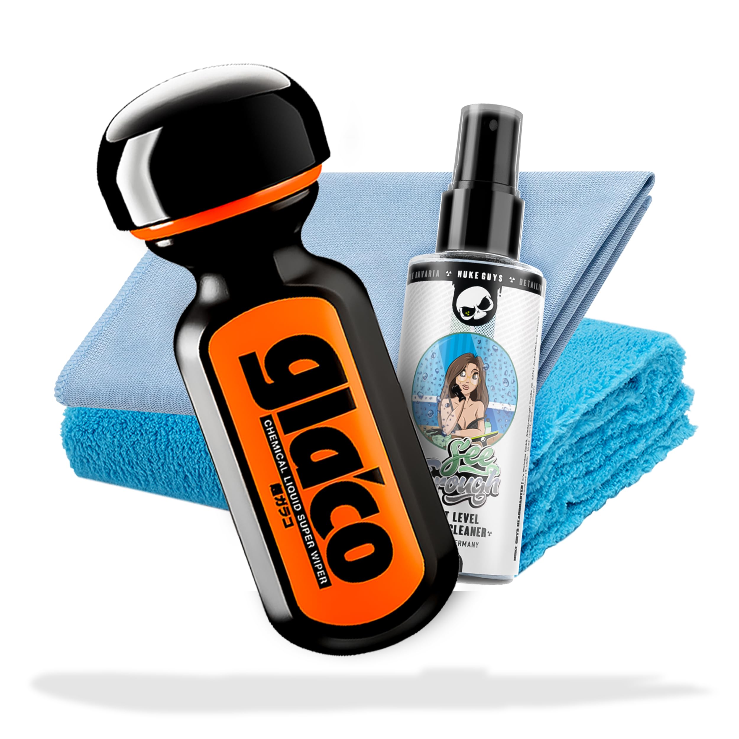 detailmateWindscreen Sealing Set for Car and Shower, Lotus Effect: Soft99 Ultra Glaco Glass Sealant 70 ml + Car Window Glass Cleaner 100 ml + Glass Microfibre Cloth + Fluffy Polishing Cloth