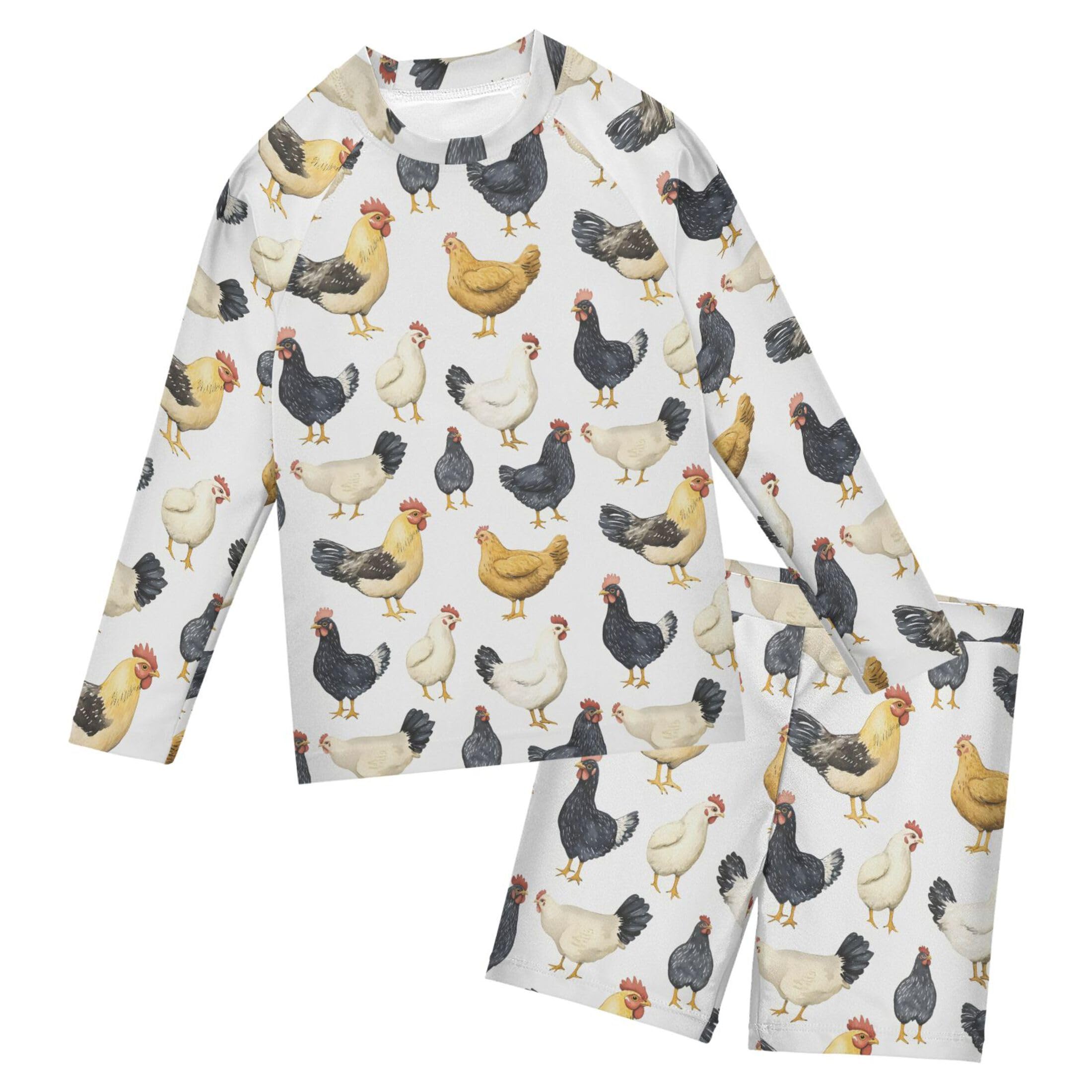 Cock Rooster Toddler and Baby Boys' 2-Piece Swimsuit Trunk, Long Sleeve Rashguard Bathing Suit B0403777