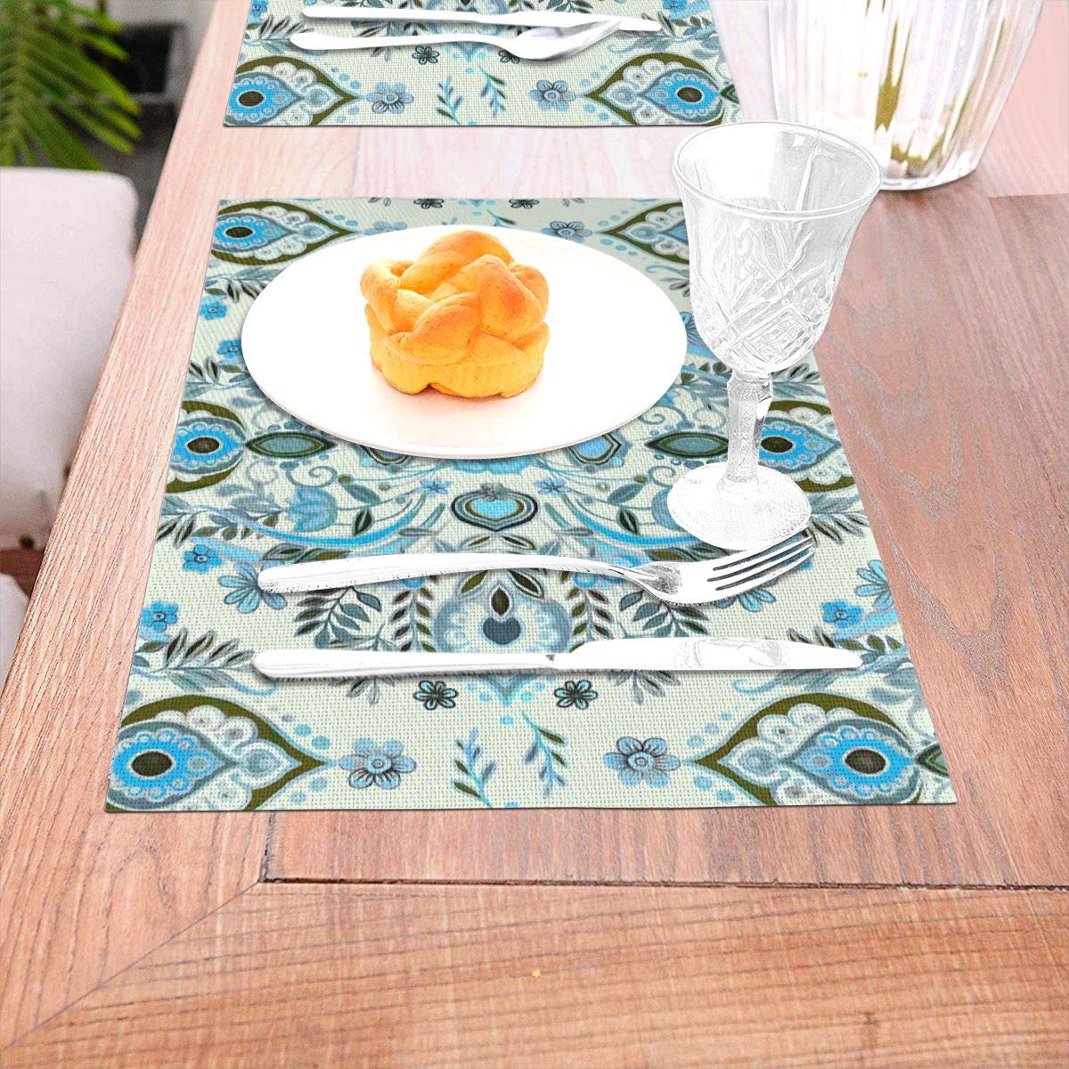 not Modern Folk In Aqua And Umber Woven Placemat6 Piece Set of Placemats Pc Party Kitchen Dining Room Home Table Food Dinnerware Tableware Dishware Dishes Mat